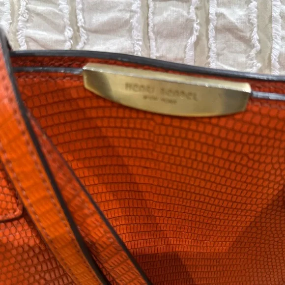HENRI BENDEL Orange Lizard Embossed Leather East/West Shoulder Tote - Picture 2 of 7